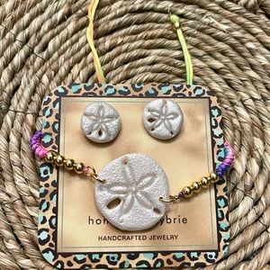 Adjustable Clay Sand Dollar Bracelet and Earring Set